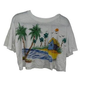 Winston wearable art crop top 1989 large L vintage palm trees beach ocean retro